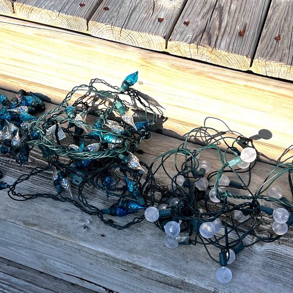 Blue White String Lights Cone Globe LED 2 Sets Christmas Deck Camping Indoor Out - Picture 6 of 9